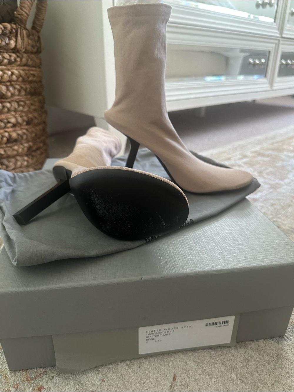 Balenciaga Beige Nude Stretch Sock Booties 110mm – Size 37.5